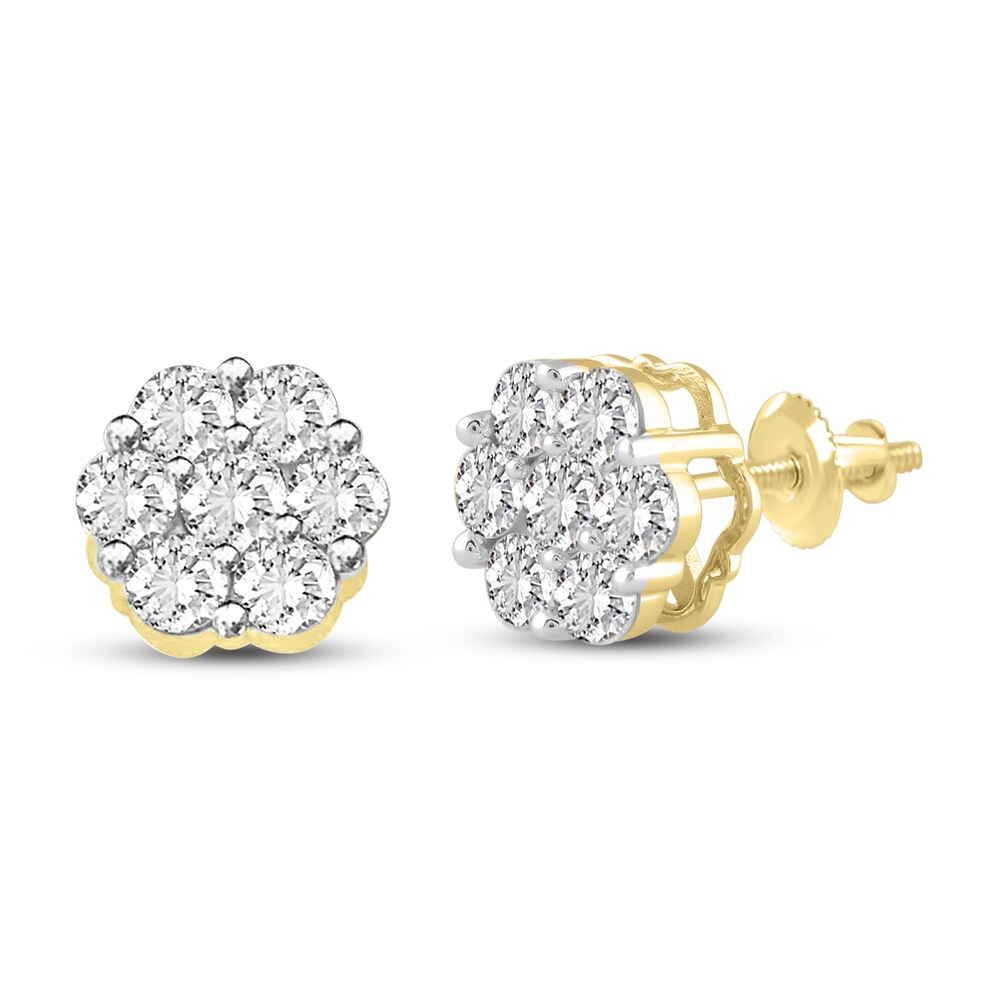 Diamond Stud Earrings 1-1/2 ct tw Round 14K Yellow Gold 3daNZ29O