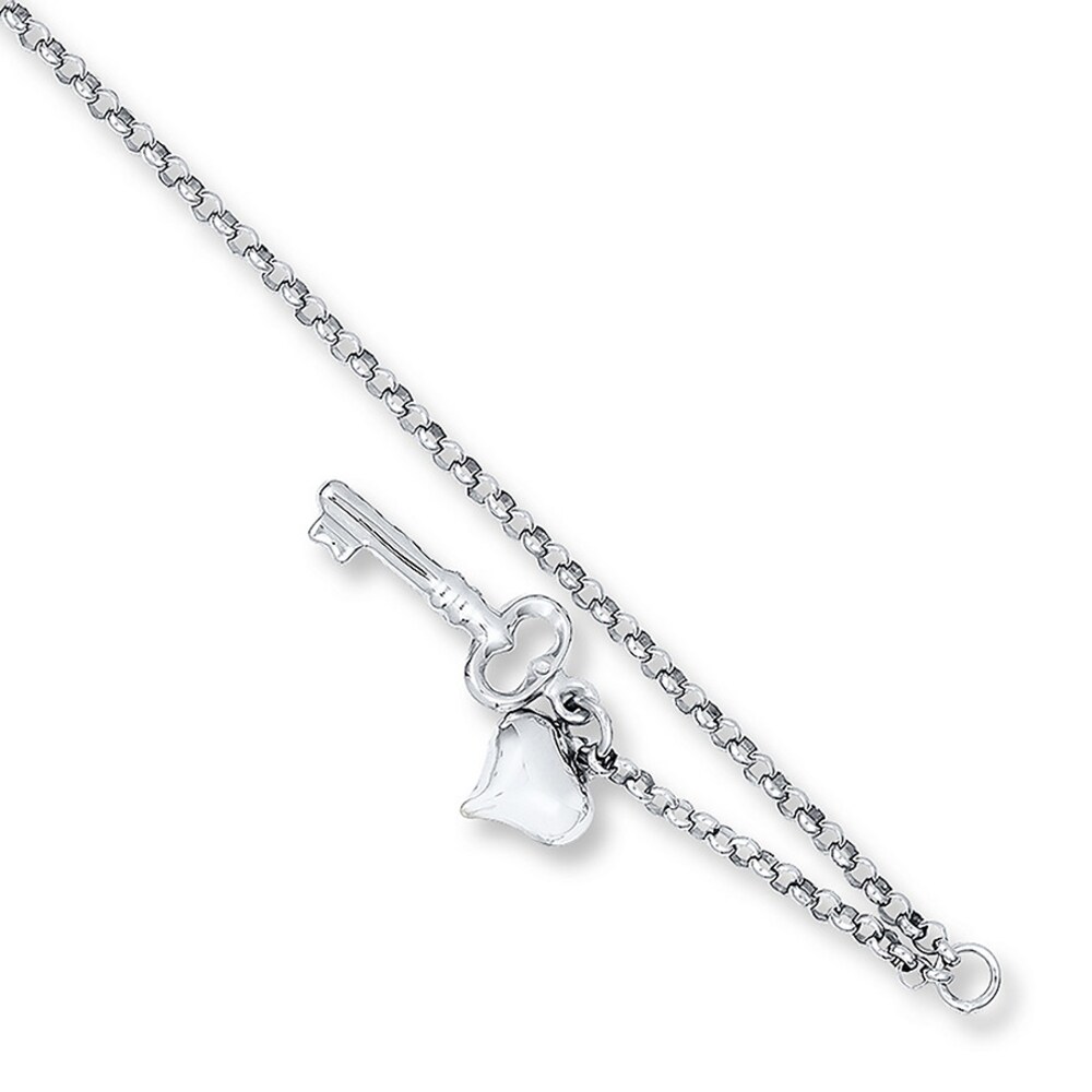 Heart & Key Anklet 14K White Gold 3fmWiFKH