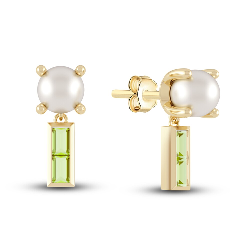 Juliette Maison Natural Peridot Baguette and Cultured Freshwater Pearl Earrings 10K Yellow Gold 3mm3I1sP