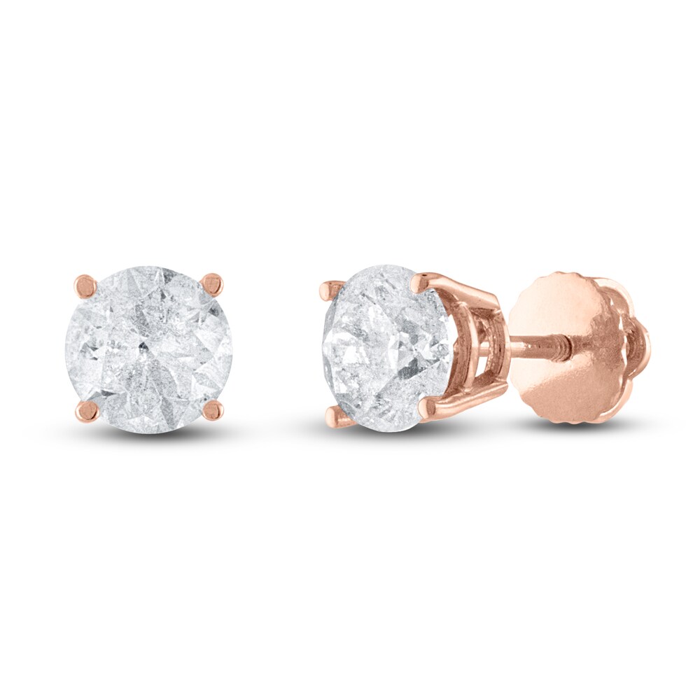 Diamond Solitaire Stud Earrings 1-1/4 ct tw Round 14K Rose Gold (I2/I) 3oG2mORJ