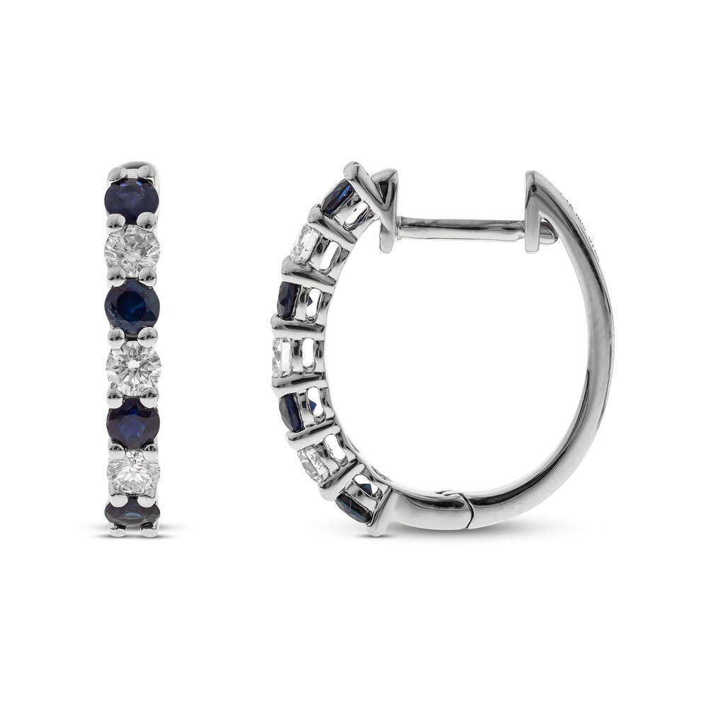 Natural Blue Sapphire Hoop Earrings 3/8 ct tw Diamonds 10K White Gold 3owkfg1T