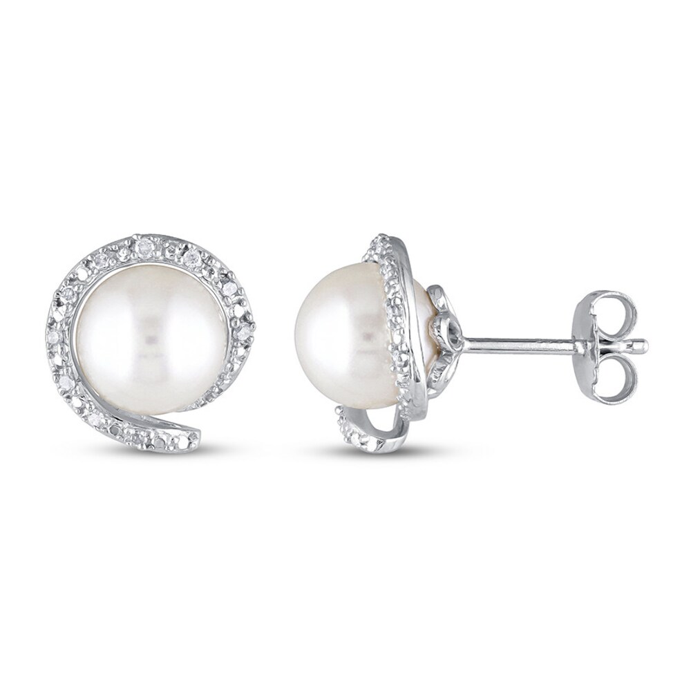 Cultured Pearl & Diamond Earrings 1/10 ct tw Sterling Silver 3vJrzg4N