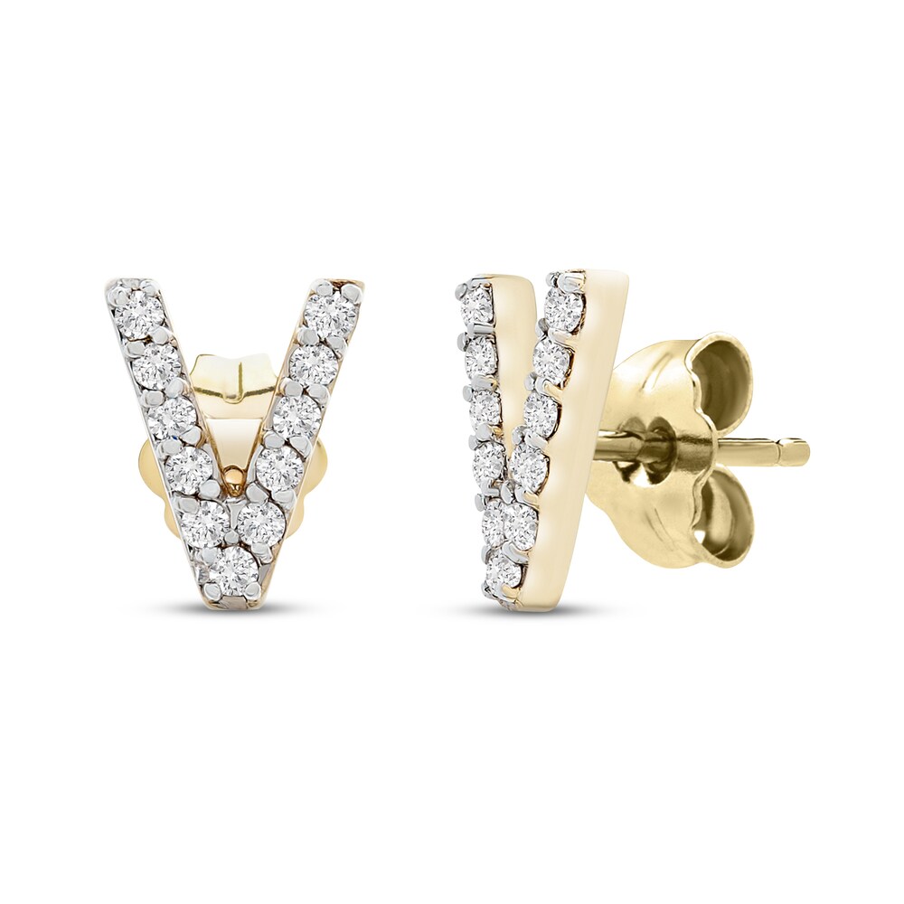Diamond Letter V Earrings 1/10 ct tw Round 10K Yellow Gold 3zbl8zSd