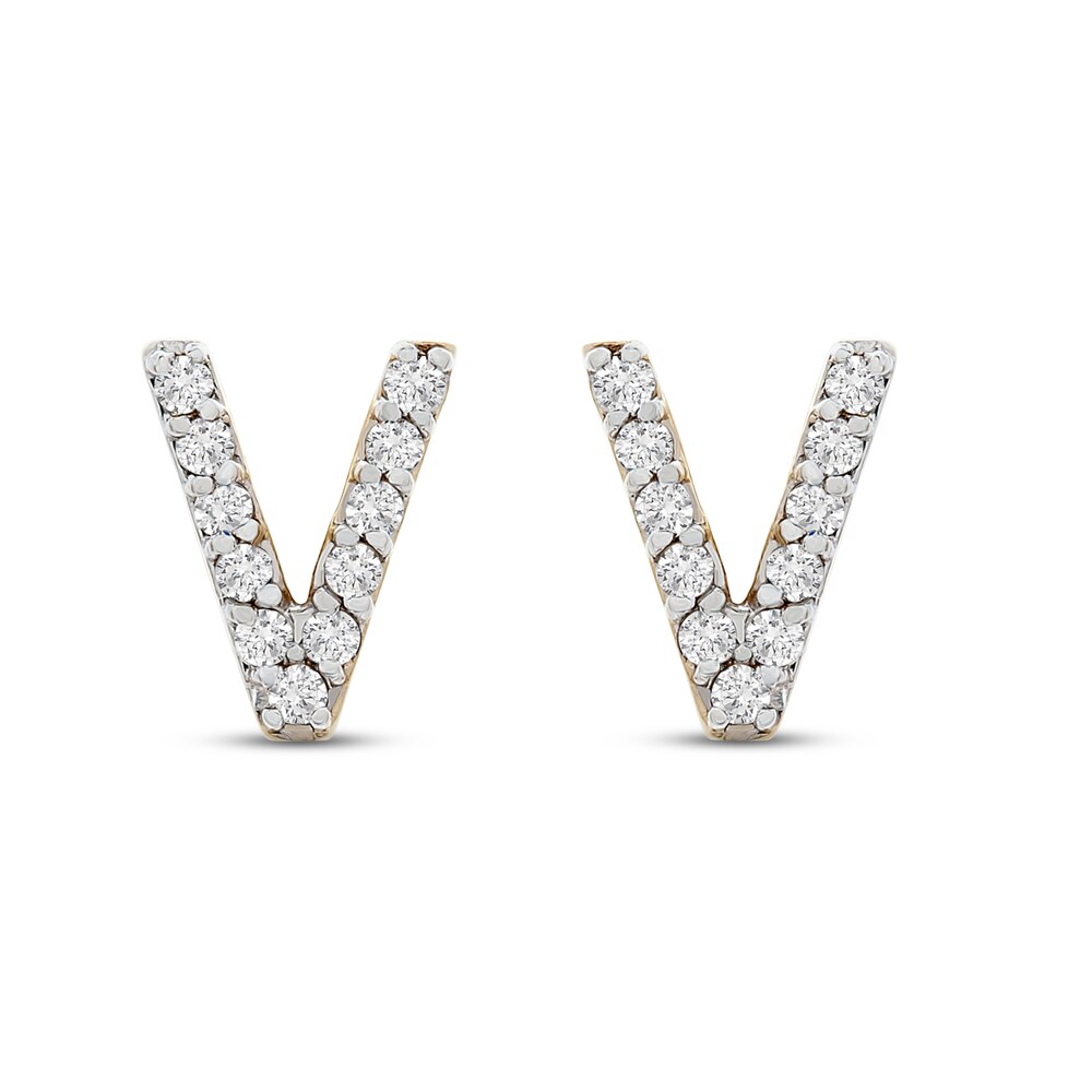 Diamond Letter V Earrings 1/10 ct tw Round 10K Yellow Gold 3zbl8zSd