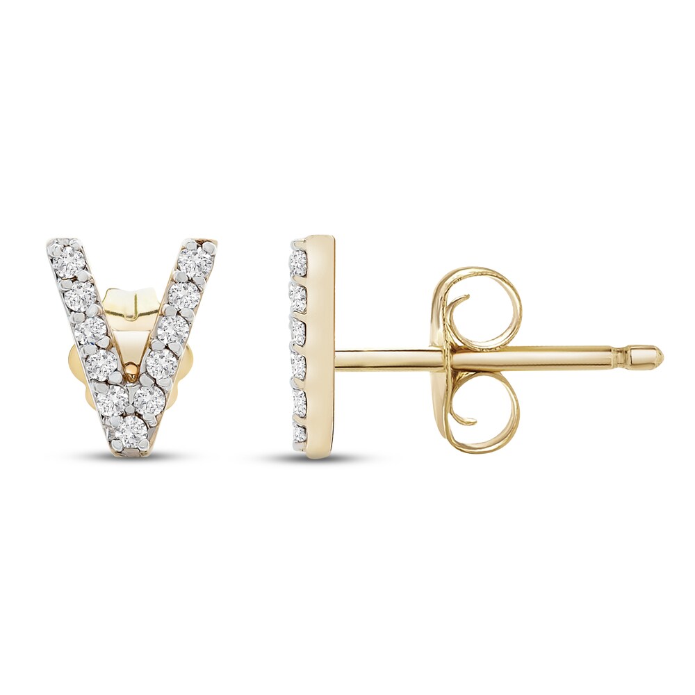 Diamond Letter V Earrings 1/10 ct tw Round 10K Yellow Gold 3zbl8zSd