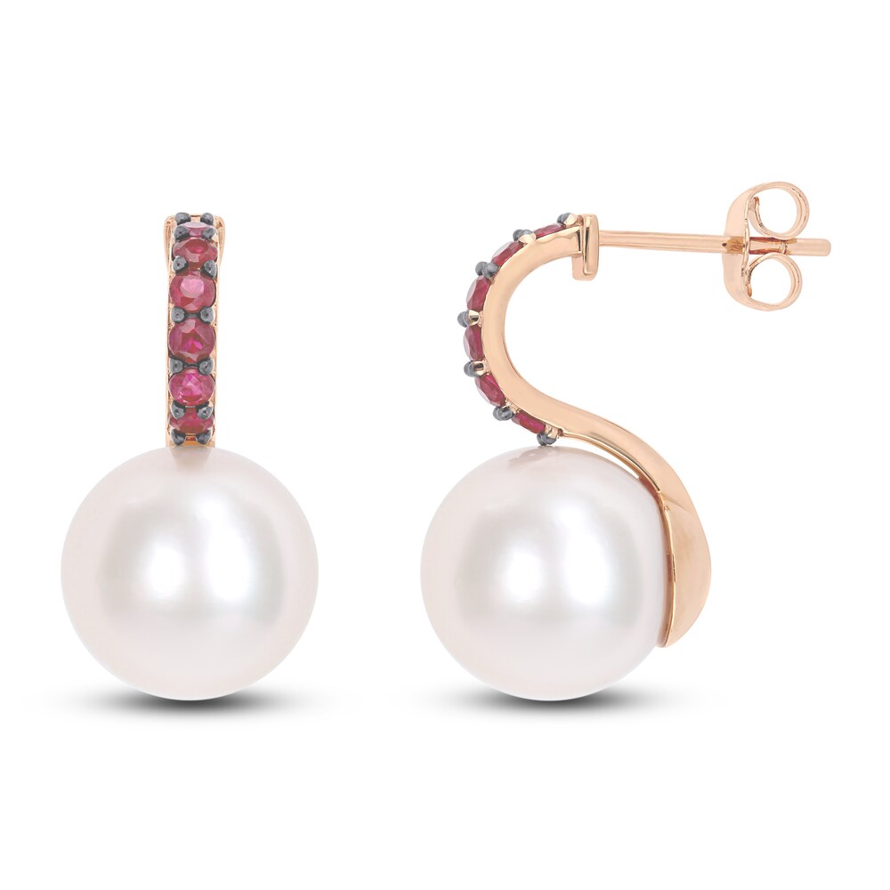 Cultured Freshwater Pearl & Natural Ruby Drop Earrings 10K Rose Gold 47TkGIQS