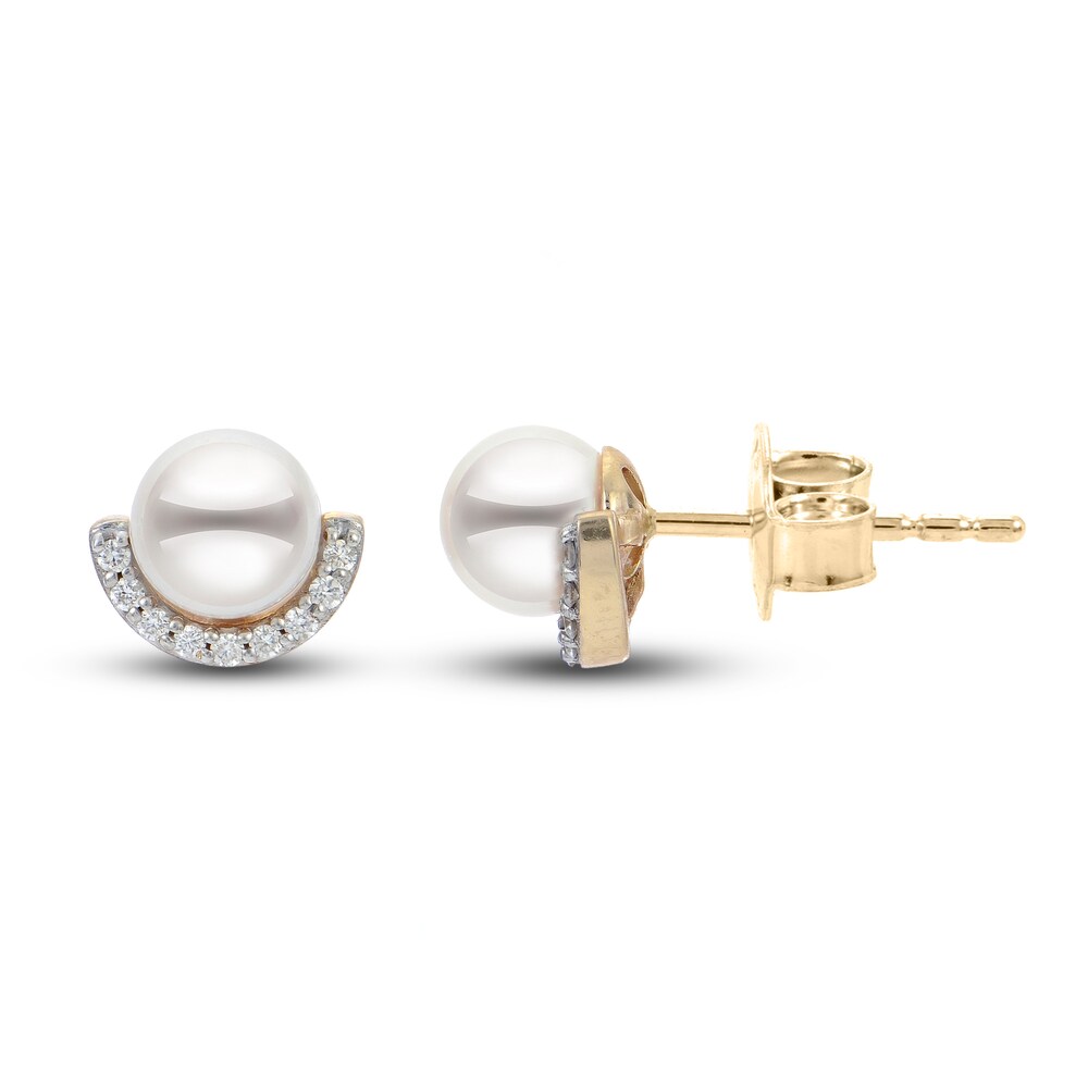 Cultured Akoya Pearl Stud Earrings 1/10 ct tw Diamonds 14K Yellow Gold 47USBgGJ