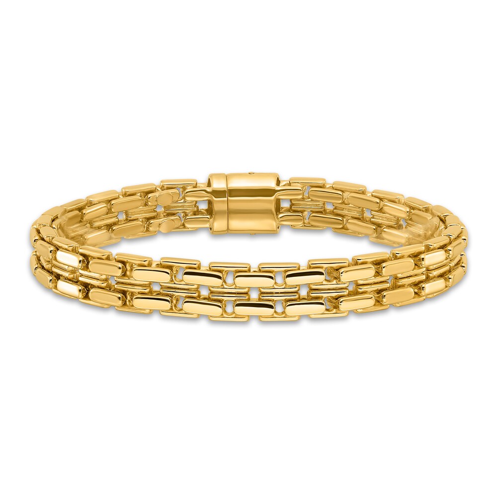 Men's Polished Chain Bracelet 14K Yellow Gold 9.9mm 8.5" 47ttOkfh