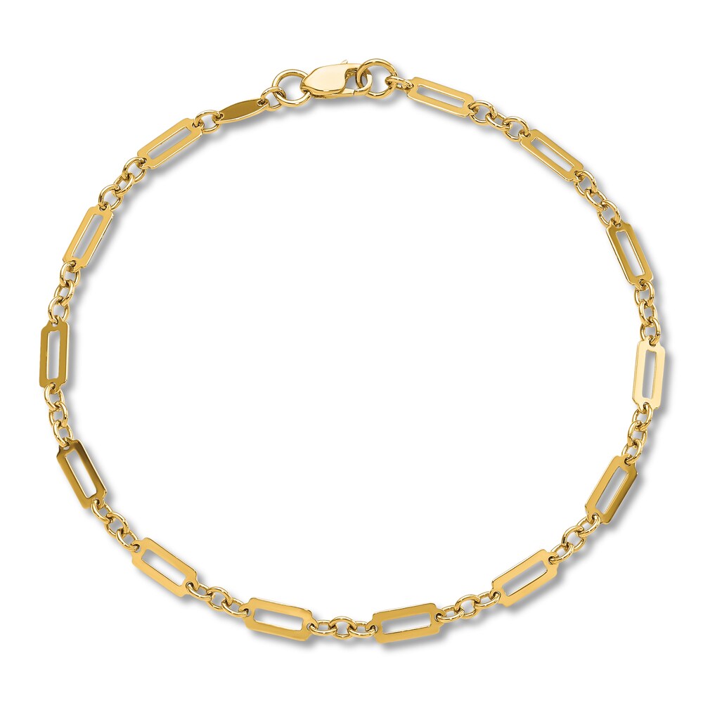 Fancy Rectangle Link Bracelet 14K Yellow Gold 7.5" 491M0tKE