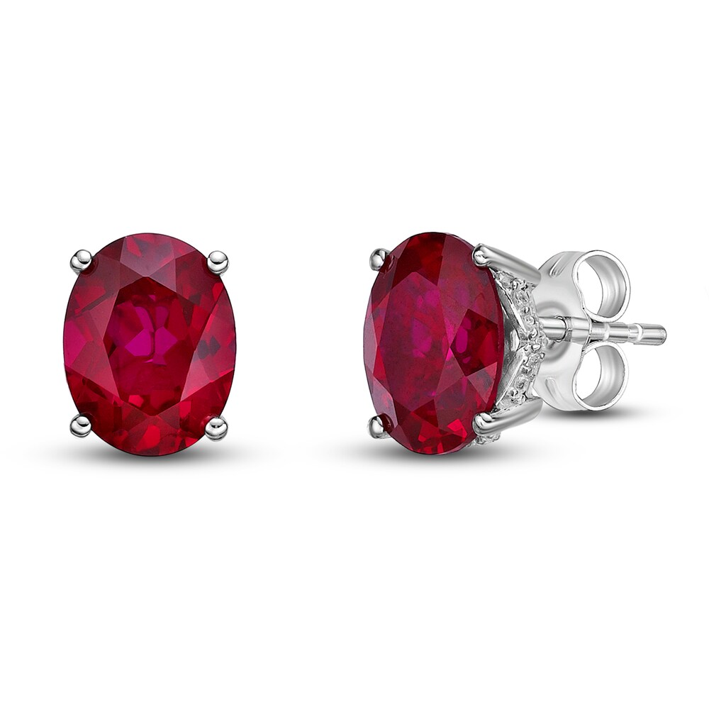 Lab-Created Ruby Stud Earrings 1/8 ct tw Round 10K White Gold 4FzHJ8gv