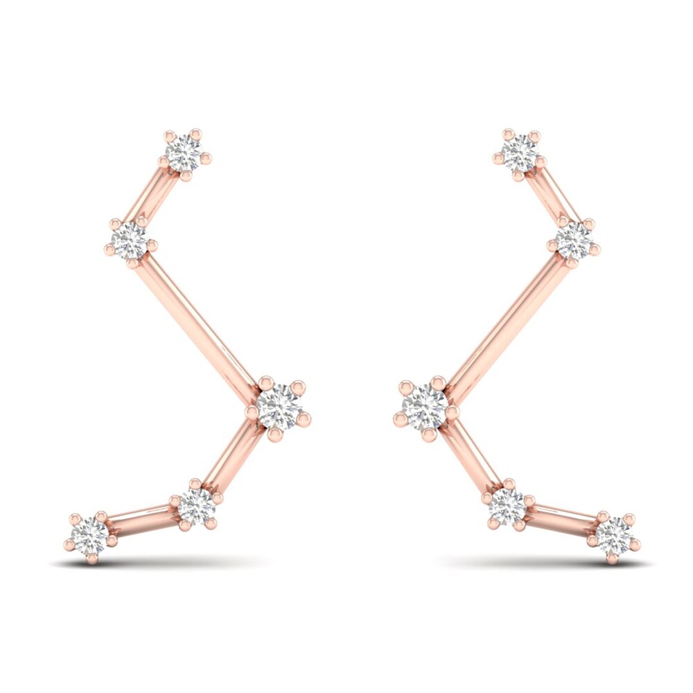 Diamond Aries Constellation Earrings 1/8 ct tw Round 14K Rose Gold 4GNzcBGM