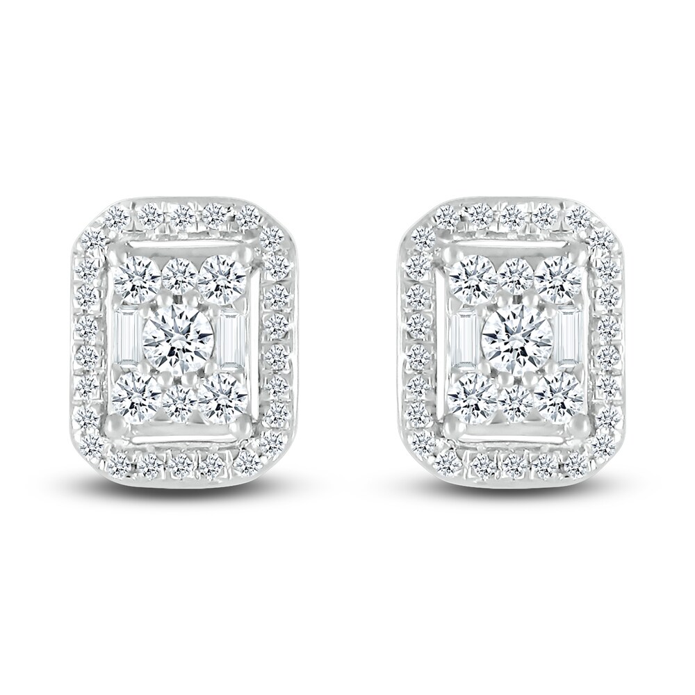 Diamond Stud Earrings 1/3 ct tw Round/Baguette 10K White Gold 4HlIDUAs