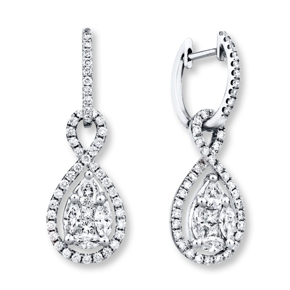Diamond Hoop Earrings 1-3/8 Carats tw 14K White Gold 4J0w6Xyt