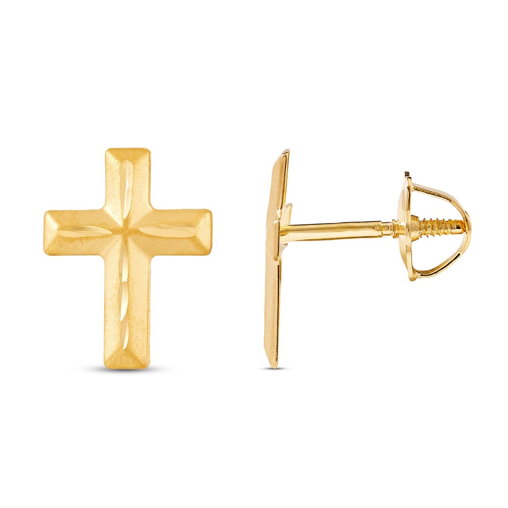 Children's Cross Stud Earrings 14K Yellow Gold 4Tqbmsya