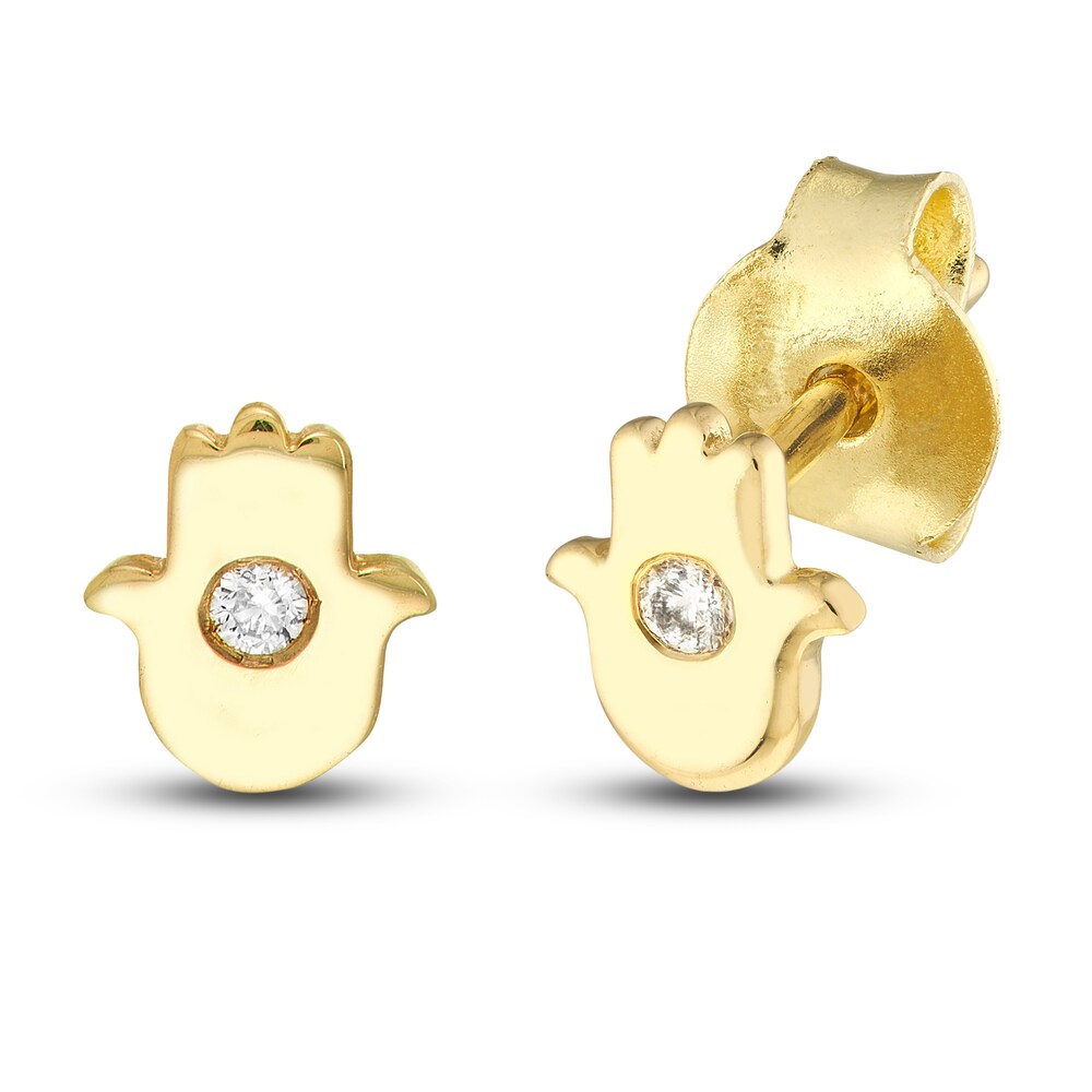 Hamsa Stud Earrings Diamond Accents 14K Yellow Gold 4U3Dwfpl