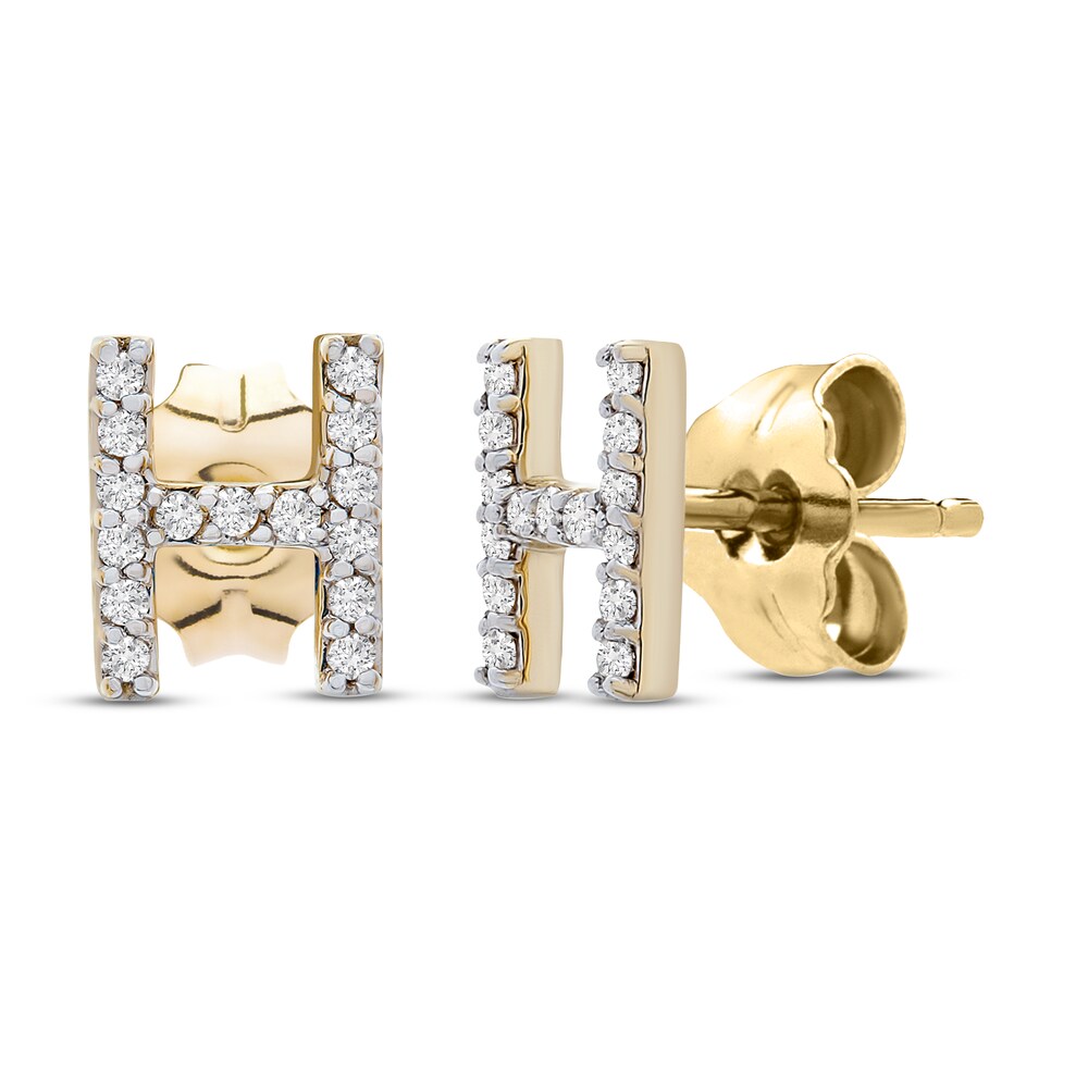 Diamond Letter H Earrings 1/10 ct tw Round 10K Yellow Gold 4VkZOa5i