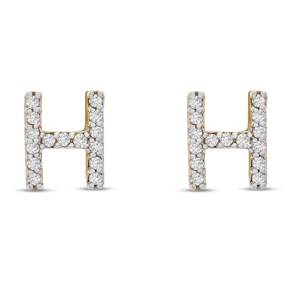 Diamond Letter H Earrings 1/10 ct tw Round 10K Yellow Gold 4VkZOa5i