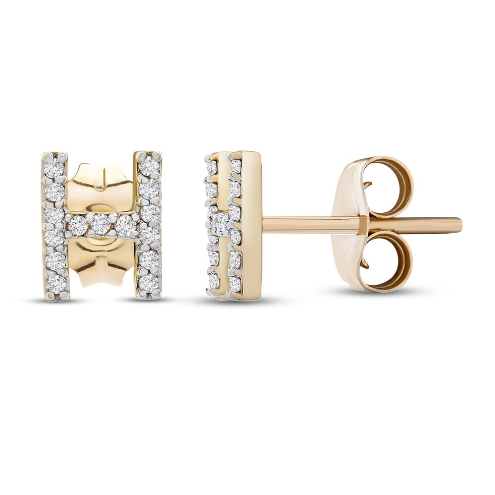 Diamond Letter H Earrings 1/10 ct tw Round 10K Yellow Gold 4VkZOa5i