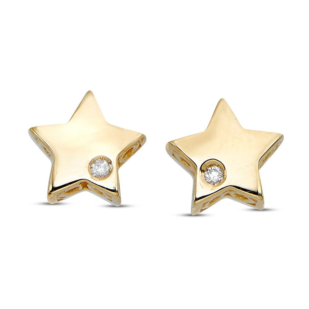 Star Stud Earrings Diamond Accents 14K Yellow Gold 4Yny4YZD