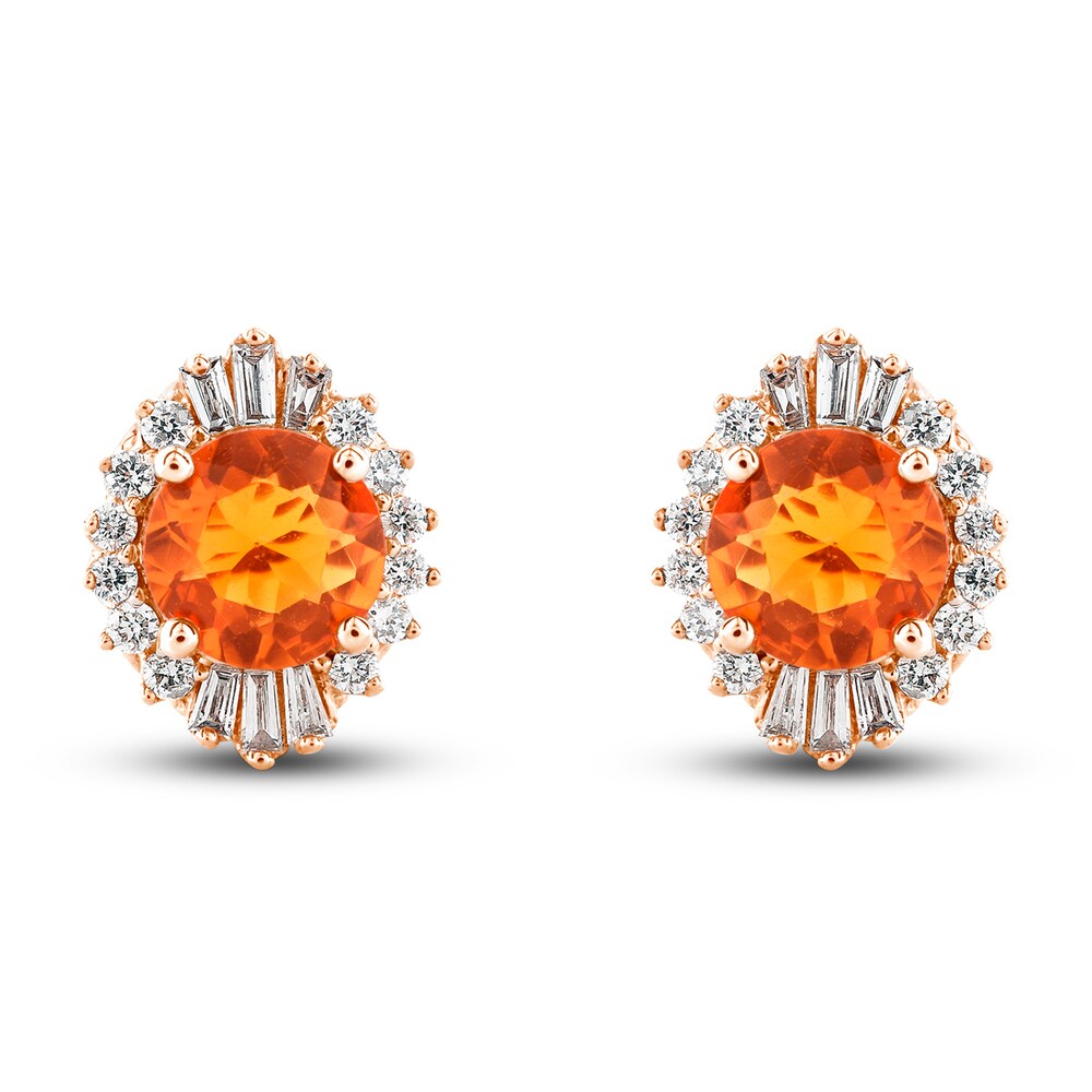 Natural Fire Opal Stud Earrings 1/5 ct tw Diamonds 10K Rose Gold 4ewgvxVP