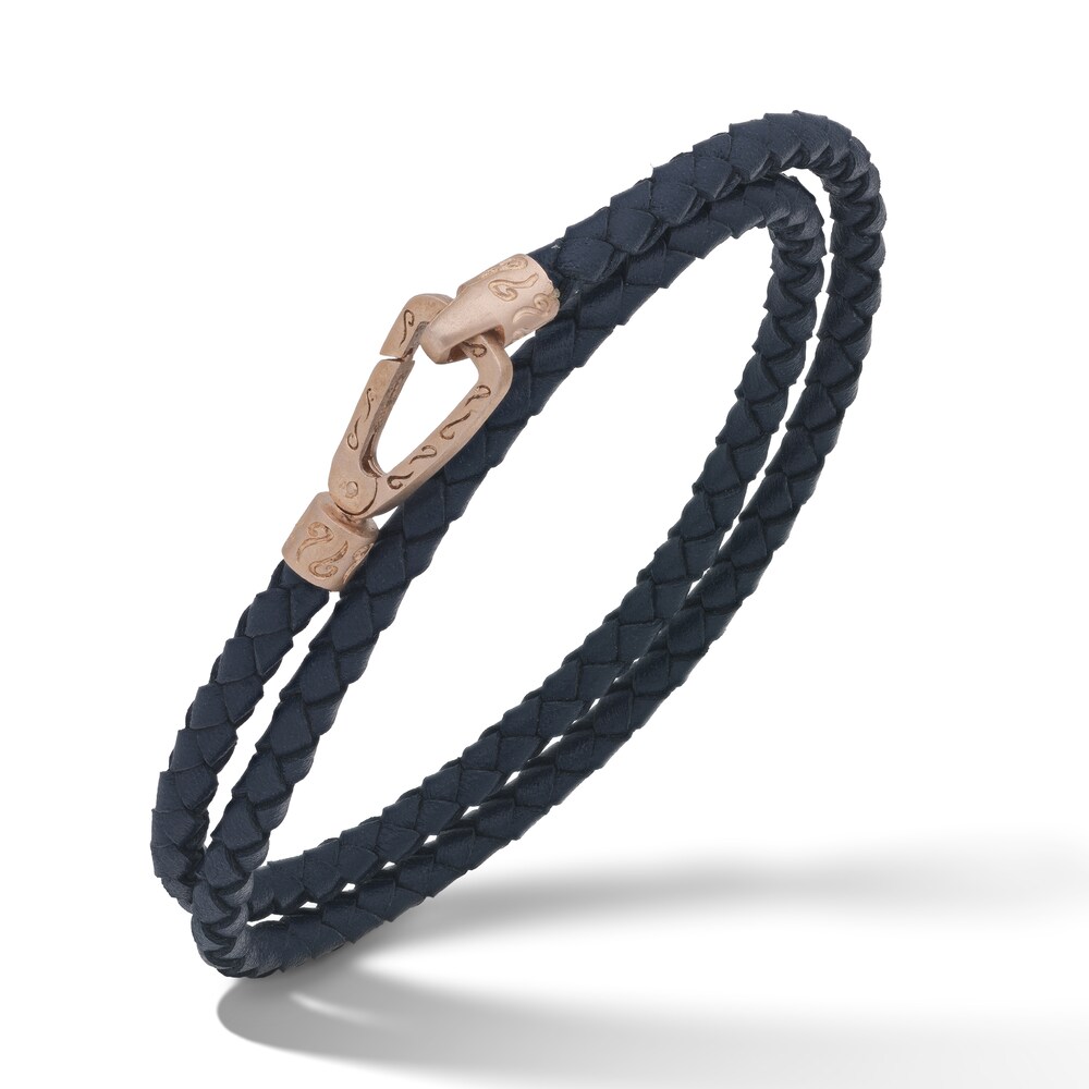 Marco Dal Maso Men's Double Blue Leather Bracelet Sterling Silver/18K Rose Gold-Plated 16" 4kF6yYj4