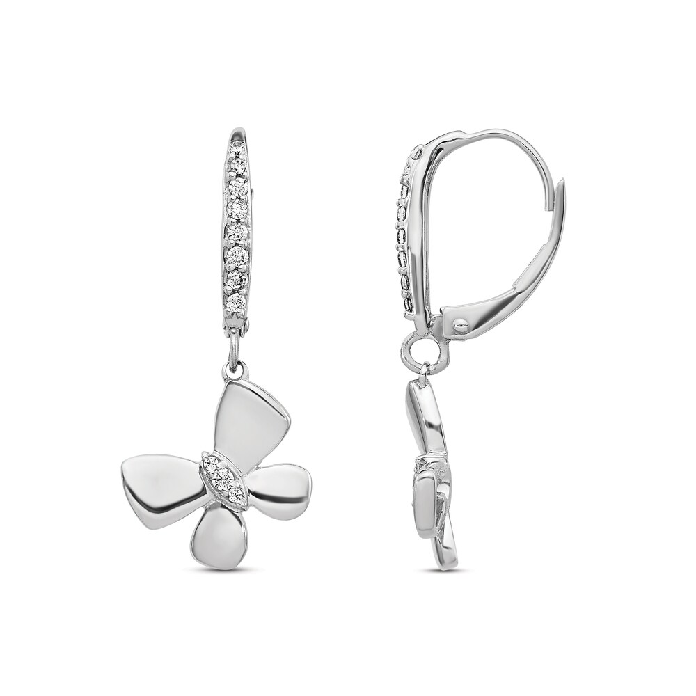 Diamond Butterfly Drop Earrings 1/6 ct tw Round 14K White Gold 4pP1mSNi