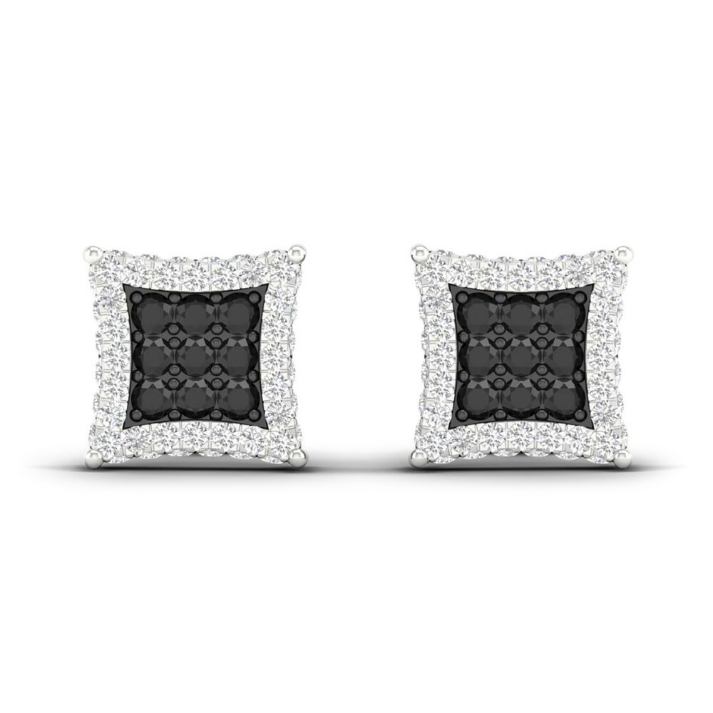 Men's Black Diamond Stud Earrings 1 ct tw Round 10K White Gold 4rqRWHlB