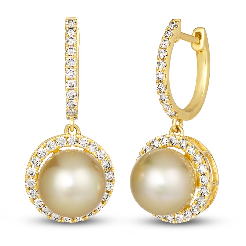 Le Vian Cultured South Sea Pearl Earrings 7/8 ct tw Diamonds 14K Honey Gold 4ty2i5na