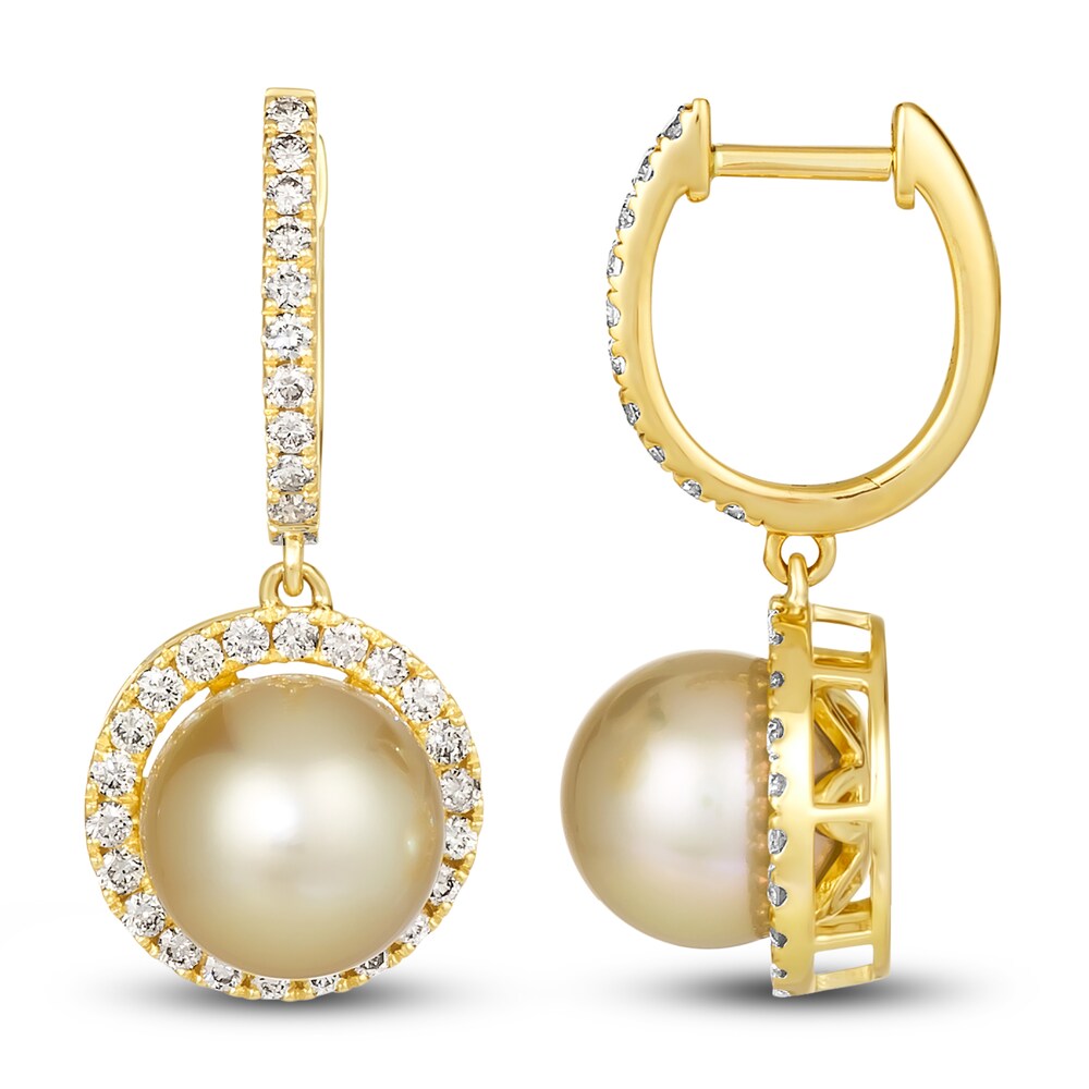 Le Vian Cultured South Sea Pearl Earrings 7/8 ct tw Diamonds 14K Honey Gold 4ty2i5na