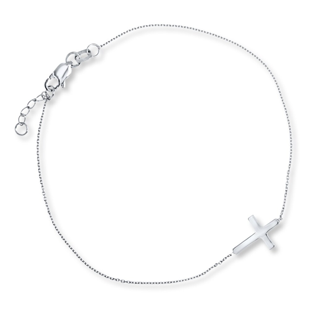 Sideways Cross Bracelet 14K White Gold 7\" Adjustable Length 4uSNFDx8