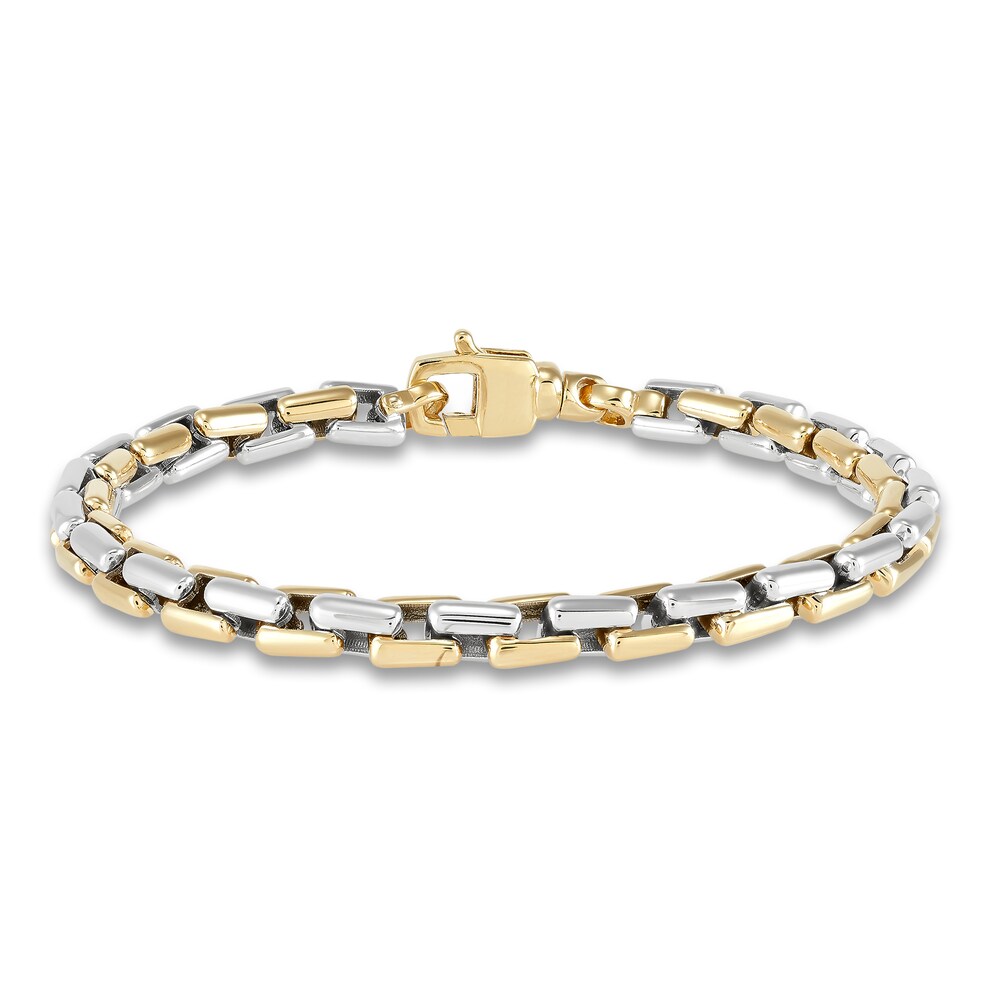 Italia D'Oro Men's Square Link Chain Bracelet 14K Two-Tone Gold 4wawVLtp