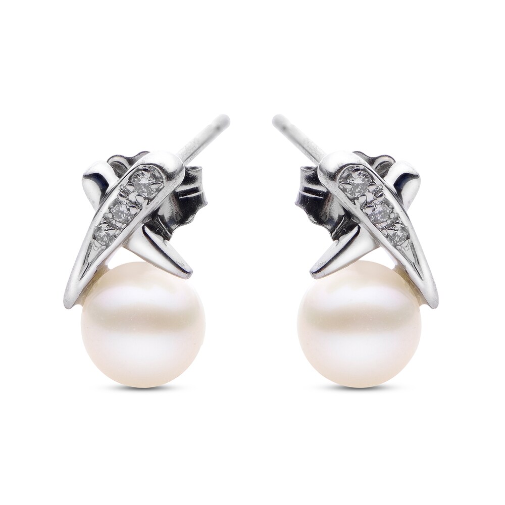 Cultured Akoya Pearl Stud Earrings Diamond Accent 14K White Gold 4yUFRgkn