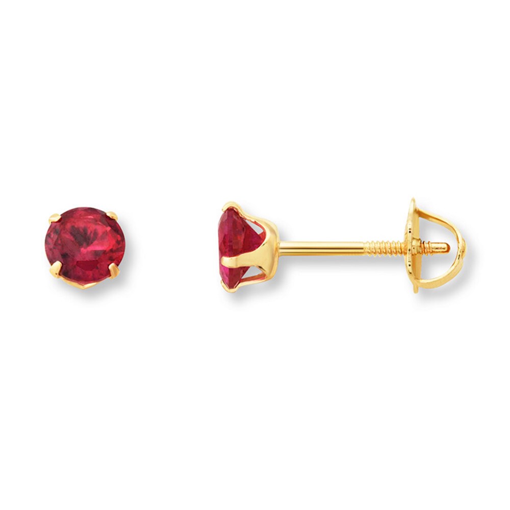 Children's Stud Earrings Lab-Created Ruby 14K Yellow Gold 52IMuhRs