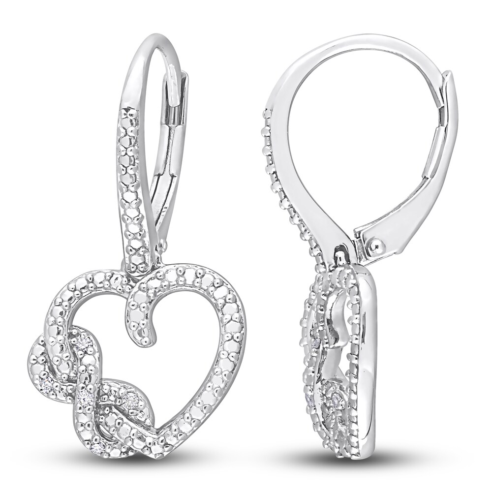 Diamond Heart Dangle Earrings 1/20 ct tw Round Sterling Silver 53gYmu9s