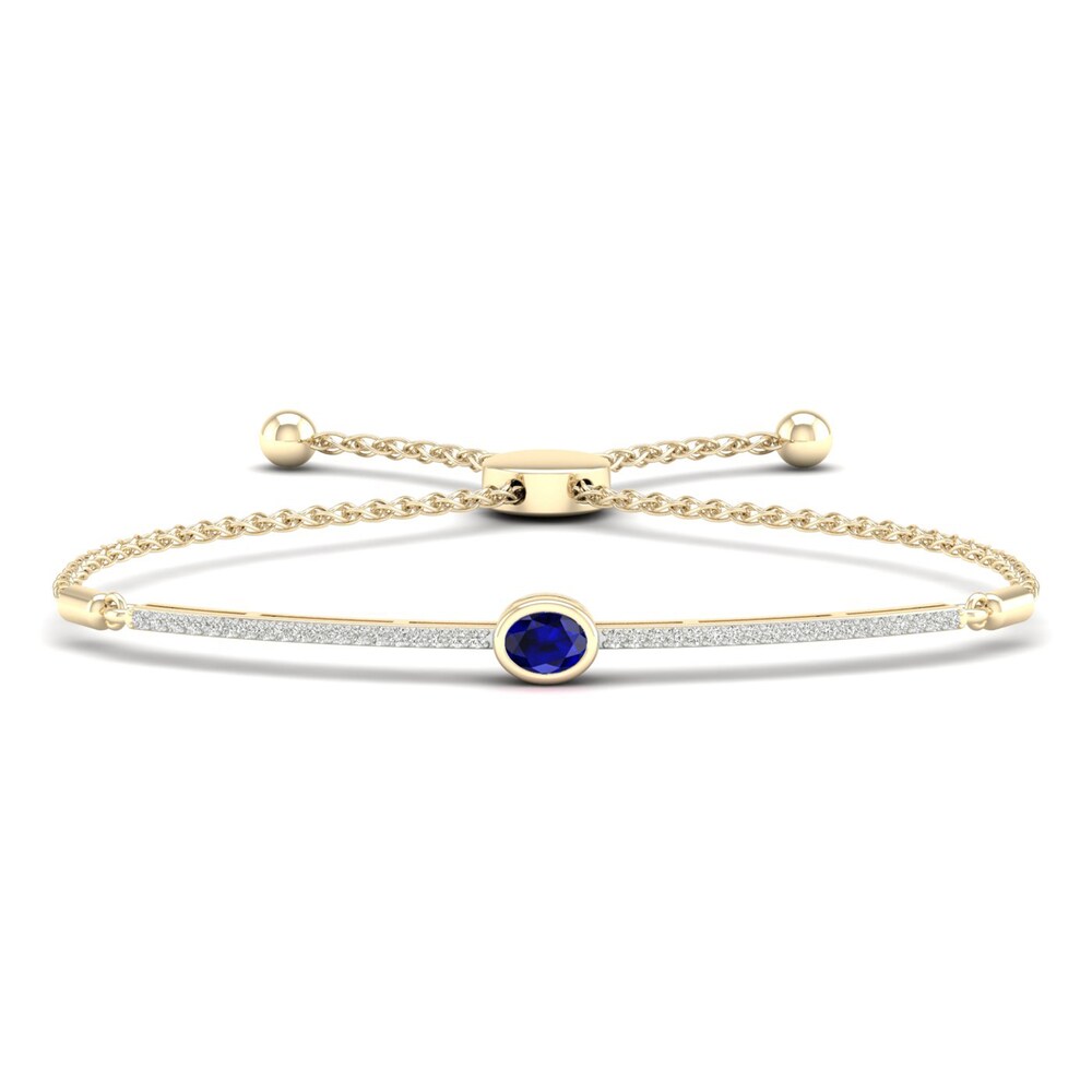 Natural Sapphire Bolo Bracelet 1/6 ct tw Diamonds 10K Yellow Gold 57gzNgoj