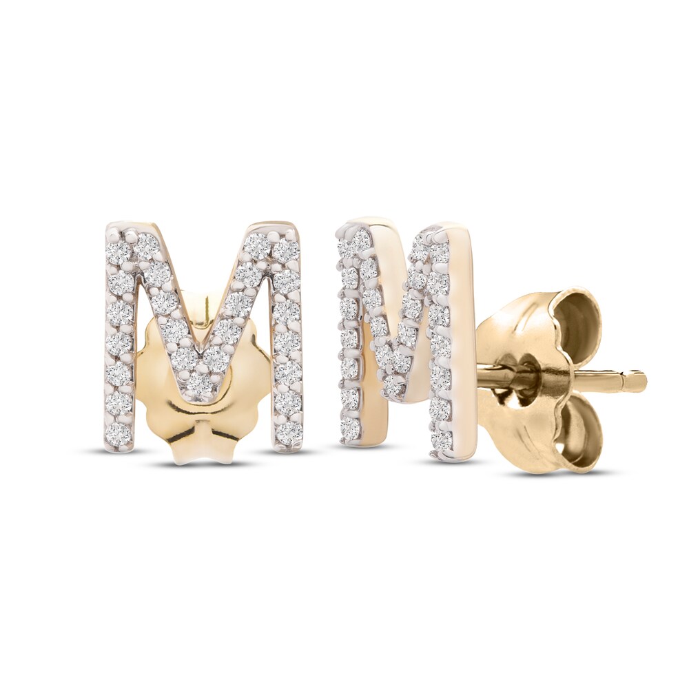 Diamond Letter M Earrings 1/10 ct tw Round 10K Yellow Gold 59sYs0SU