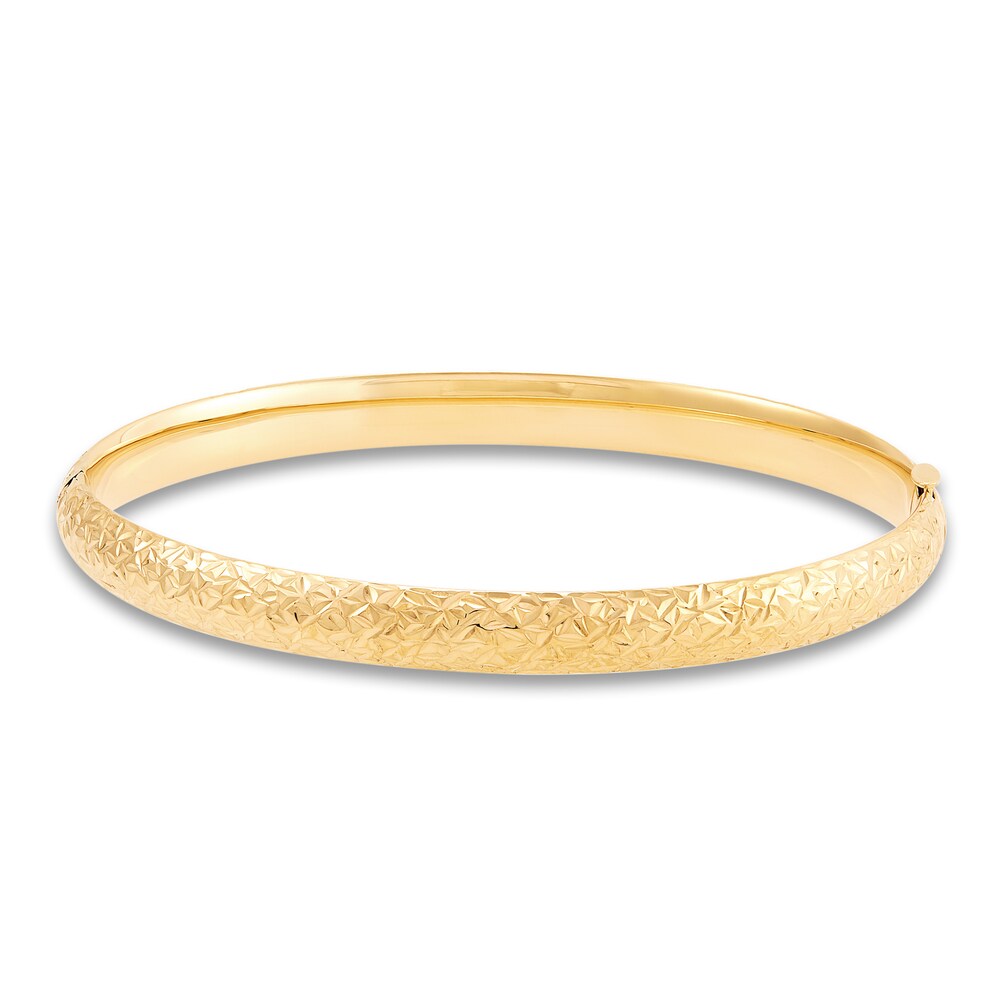 Diamond Cut Hollow Bangle Bracelet 14K Yellow Gold 5AiJWrzD