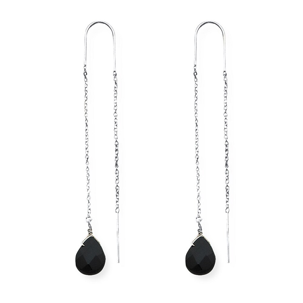 Threader Earrings Black Quartz Sterling Silver 5D50J1XU