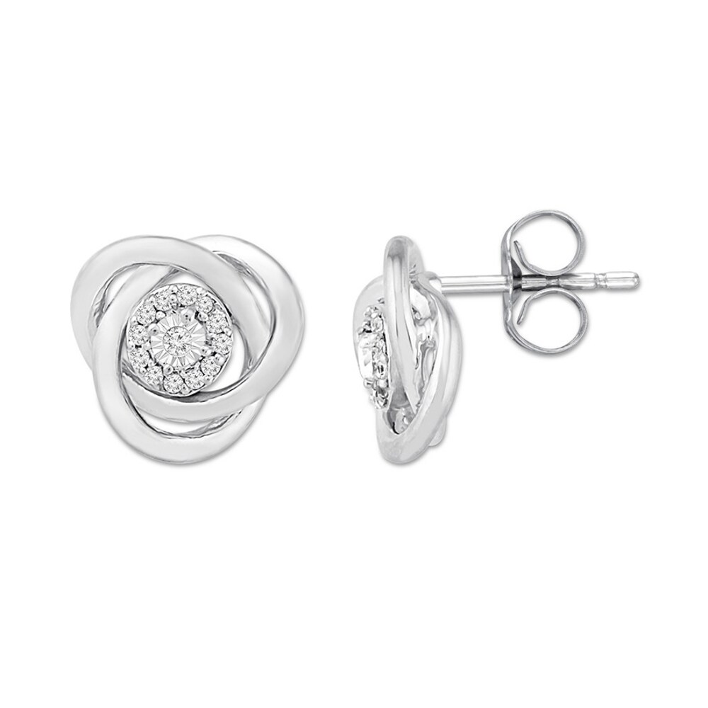 Diamond Knot Earrings 1/20 ct tw Round-cut Sterling Silver 5ESc9CMu