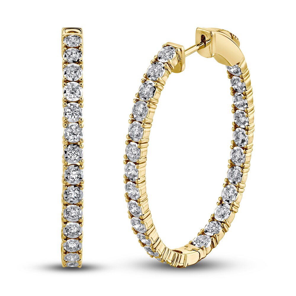 Shy Creation Diamond Hoop Earrings 1-3/8 ct tw Round 14K Yellow Gold SC55009476 5FckwvHs