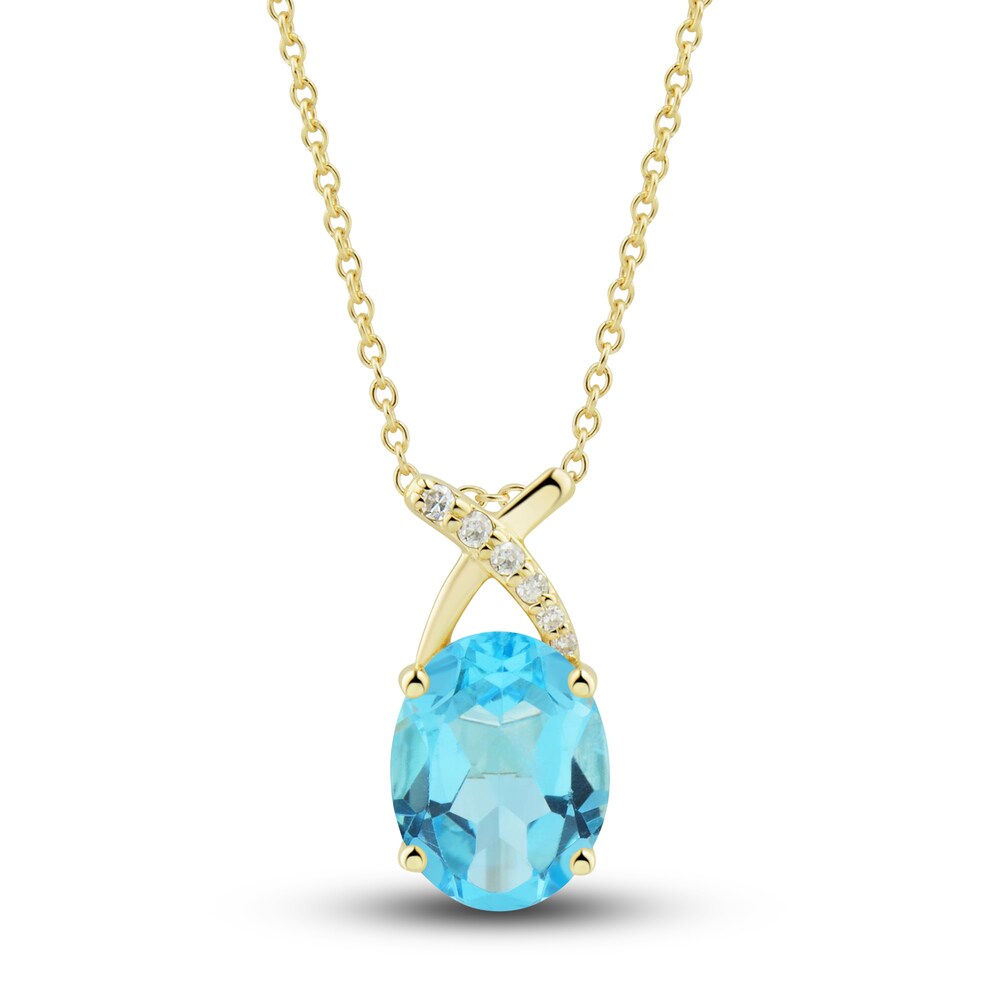 Natural Swiss Blue Topaz Ring, Earring & Necklace Set 1/5 ct tw Diamonds 10K Yellow Gold 5FpC7hyb