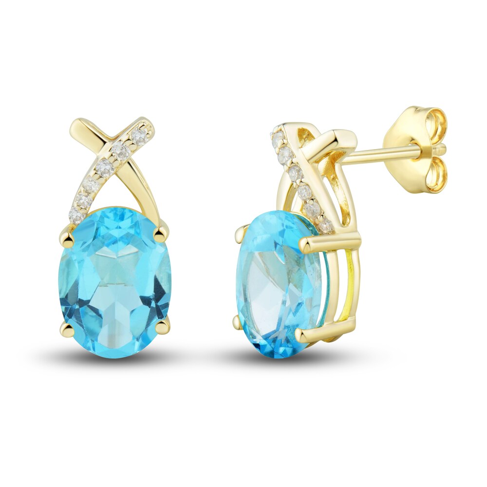 Natural Swiss Blue Topaz Ring, Earring & Necklace Set 1/5 ct tw Diamonds 10K Yellow Gold 5FpC7hyb