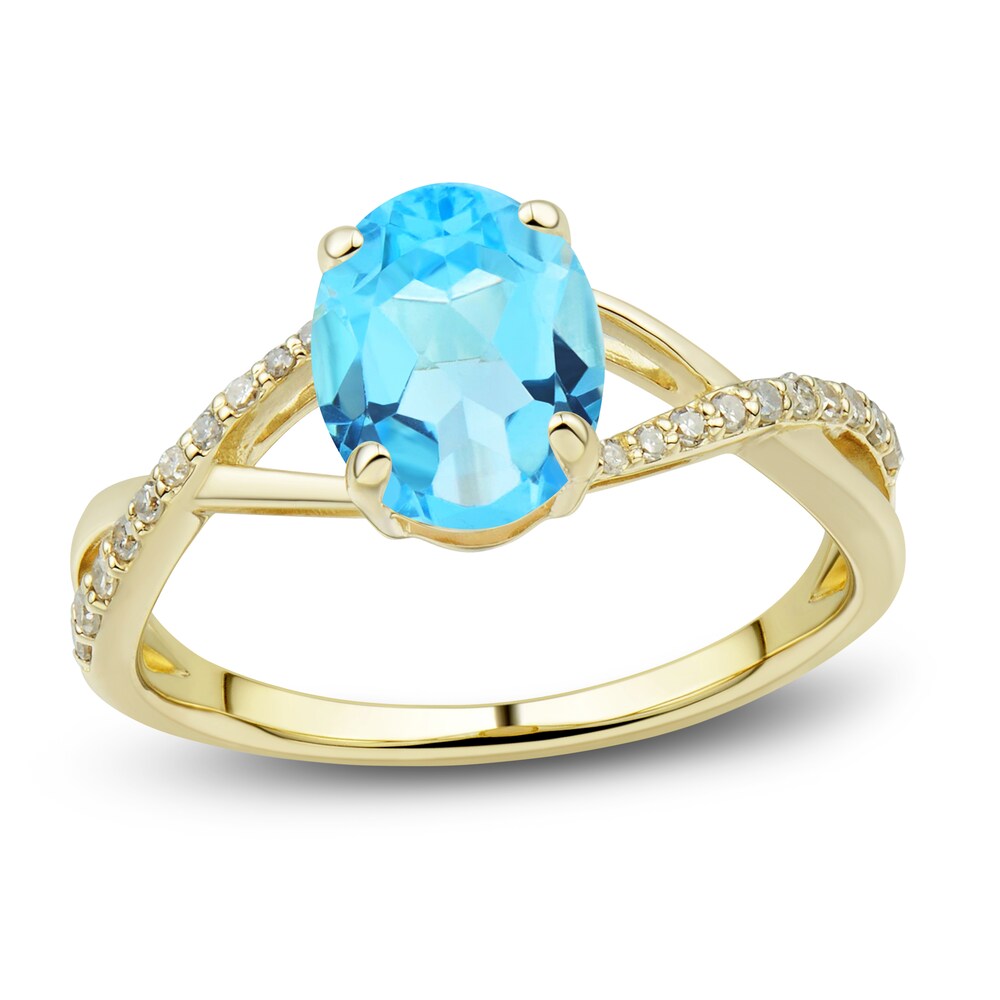 Natural Swiss Blue Topaz Ring, Earring & Necklace Set 1/5 ct tw Diamonds 10K Yellow Gold 5FpC7hyb