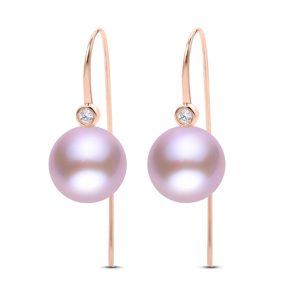 Pink Cultured Freshwater Pearl Threader Earrings 1/15 ct tw Diamonds 14K Rose Gold 5IPSu2zA