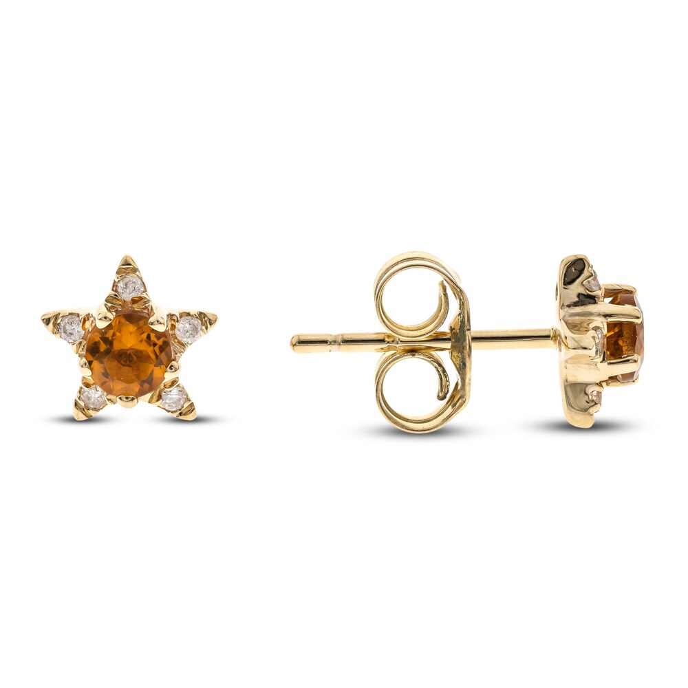 Natural Citrine Star Stud Earrings 1/20 ct tw Diamonds 14K Yellow Gold 5JLkFerj