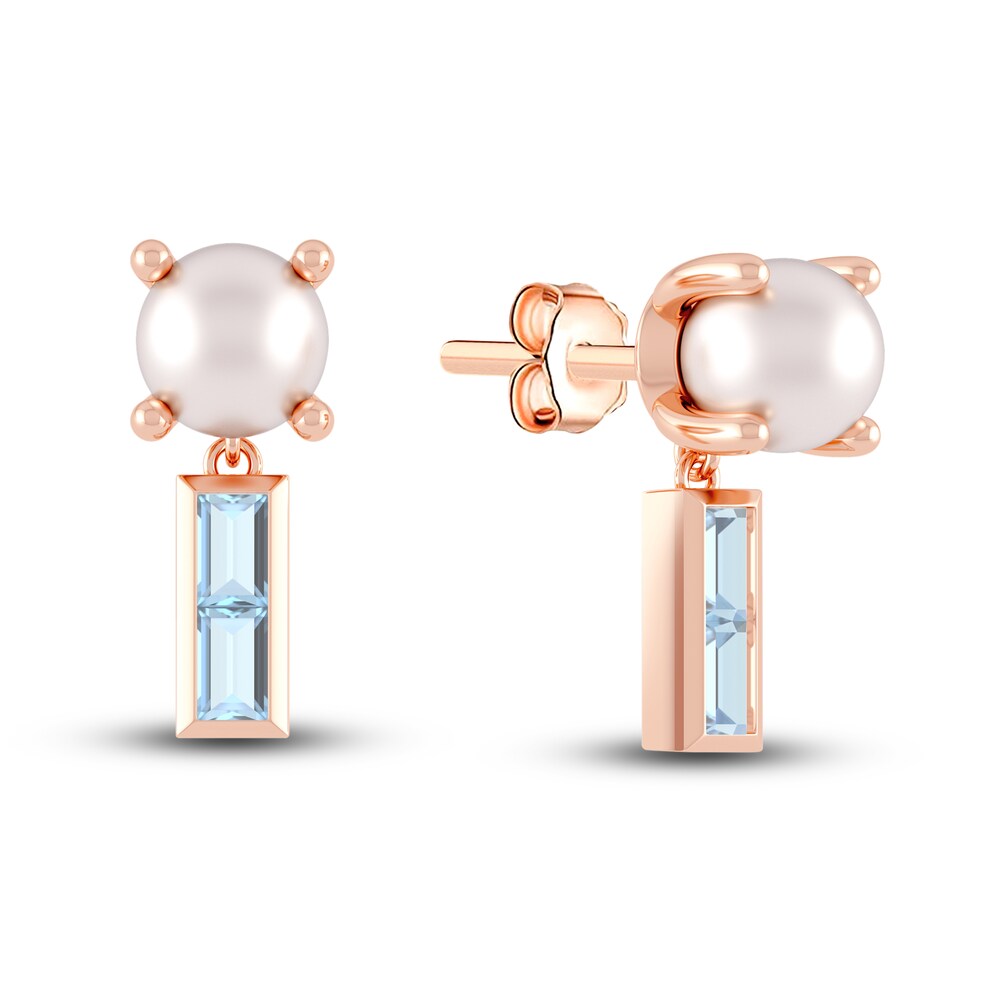 Juliette Maison Natural Aquamarine Baguette and Cultured Freshwater Pearl Earrings 10K Rose Gold 5OzapJG7