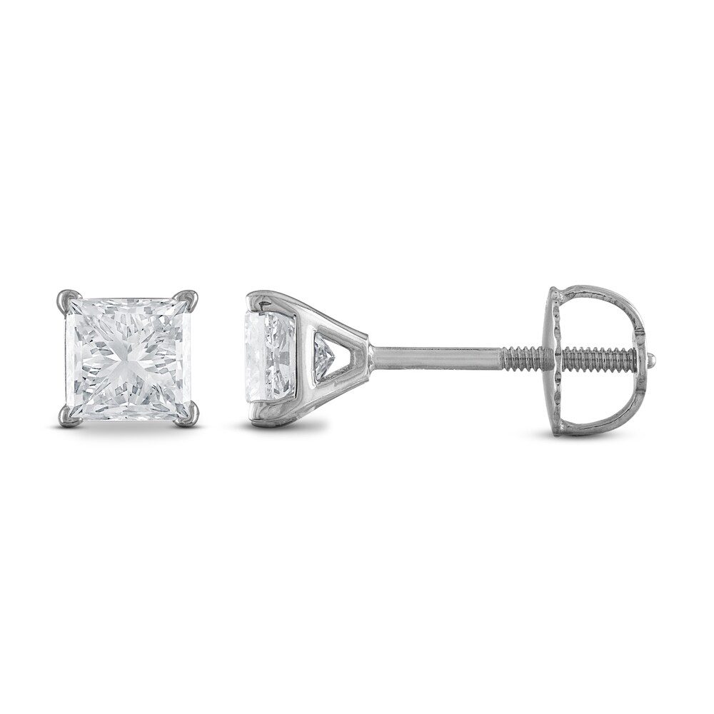 Certified Diamond Solitaire Stud Earrings 1/2 ct tw Princess 18K White Gold (SI2/I) 5VKIa9nb