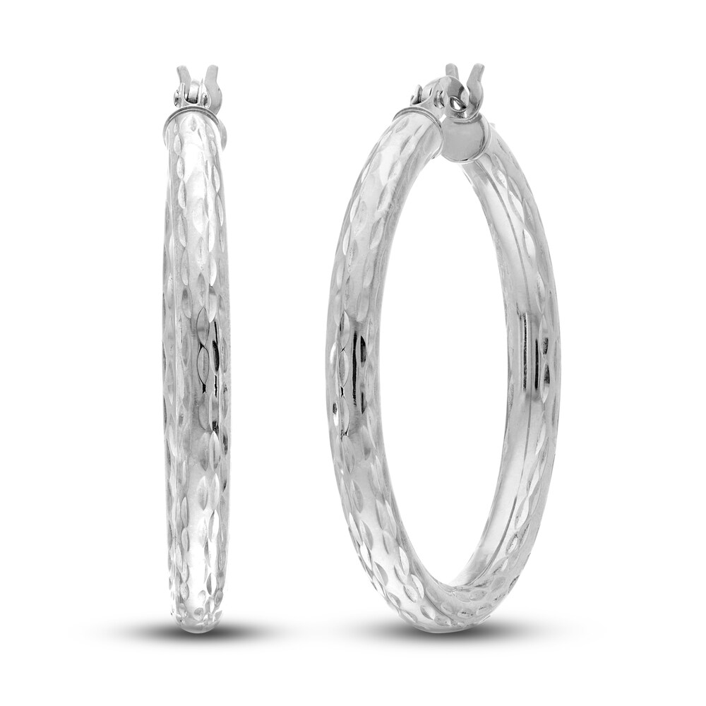 Diamond-Cut Round Hoop Earrings 14K White Gold 30mm 5YcdtN1A