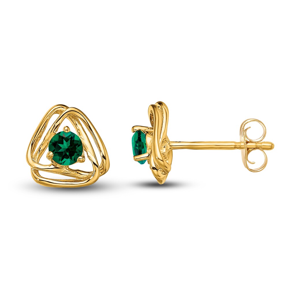 Natural Emerald Stud Earrings 14K Yellow Gold 5aqCTlN8