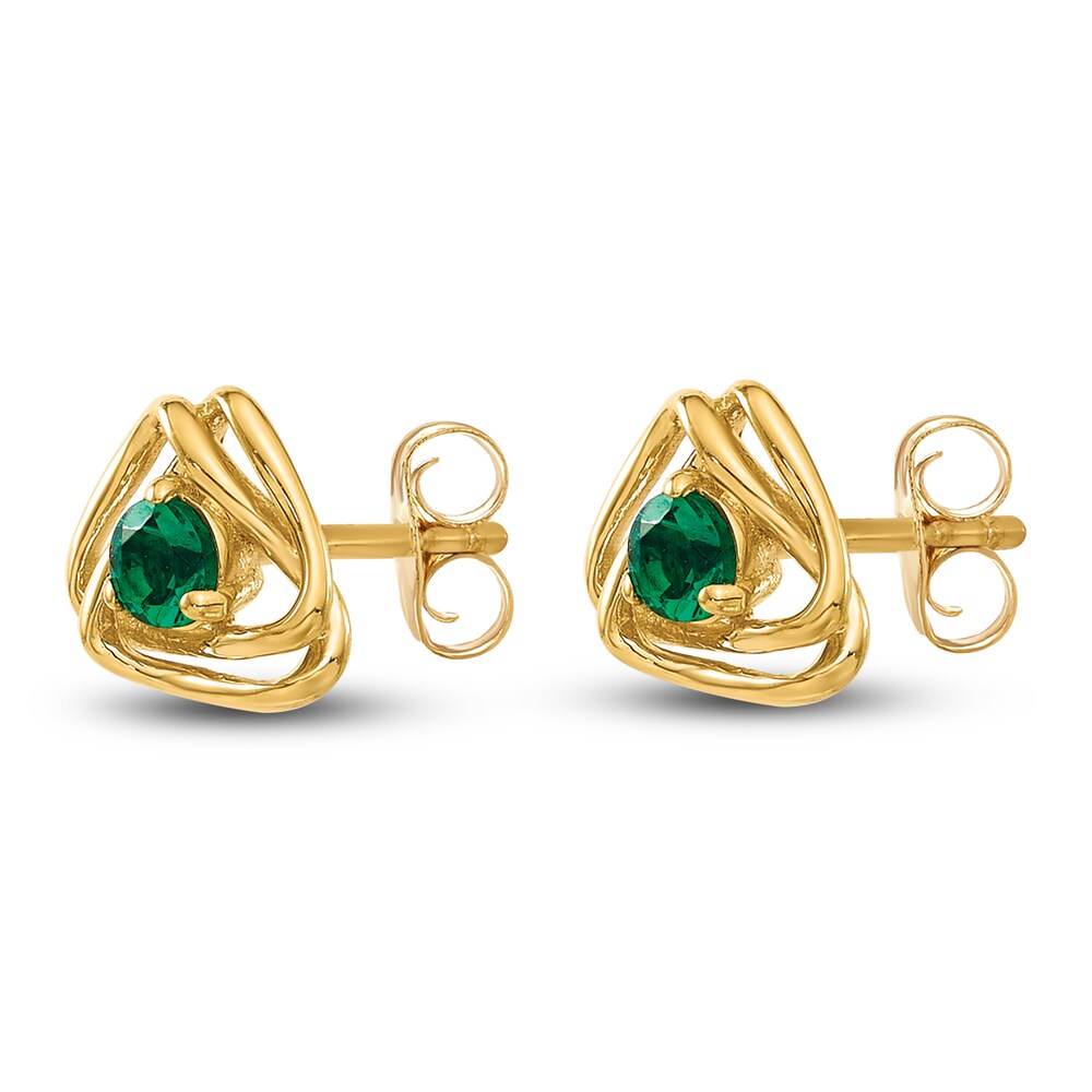 Natural Emerald Stud Earrings 14K Yellow Gold 5aqCTlN8